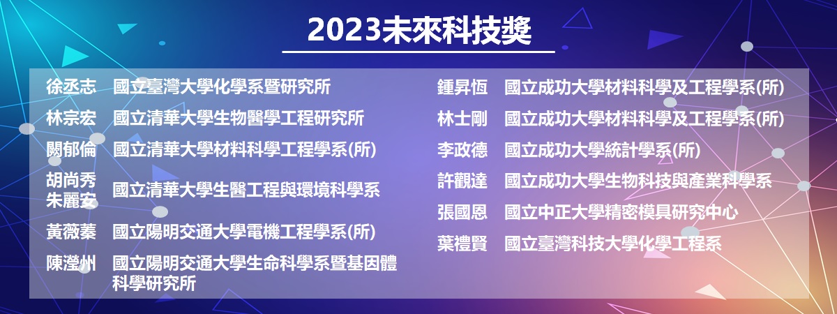 2023未來科技獎 本計畫共有13名學者獲獎